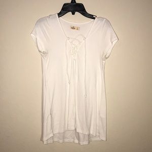 Hollister white lace up ribbed top